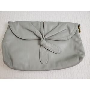 (55) Vintage Anton Clutch Womens Purse Leather Tie Front Zipper Gray Boho